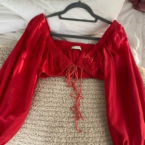 Red Long Sleeve Crop Top